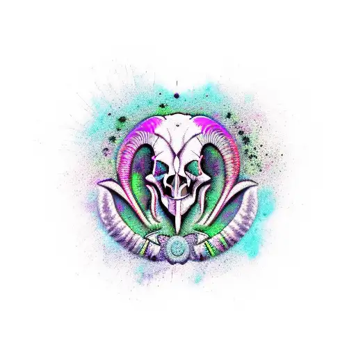 trippy ram skull  tattoo design idea
