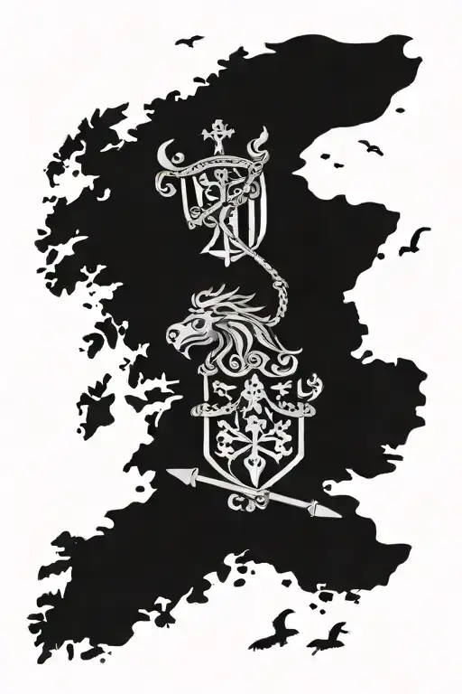 A Viking-inspired tattoo featuring elements of England and Italy, such as their respective flags or symbols, in a black-grey style for a striking contrast tattoo design idea