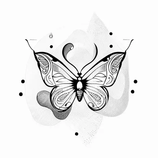 A butterfly emerging from a music note with a trail of musical notes leading to a mountain peak tattoo design idea