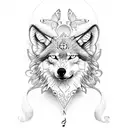 A trail of musical notes forming the shape of Poland, with a wolf and butterfly perched on top tattoo design idea