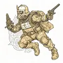 Helldivers 2 helldiver with his leg blown off  tattoo design idea
