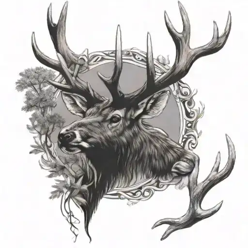elk antler next to deer antler tattoo design idea