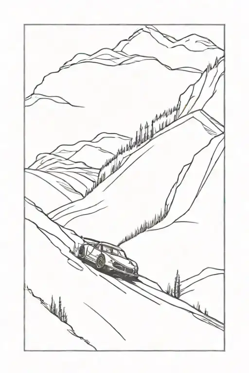 A sleek porsche racing down a snowy mountain slope tattoo design idea