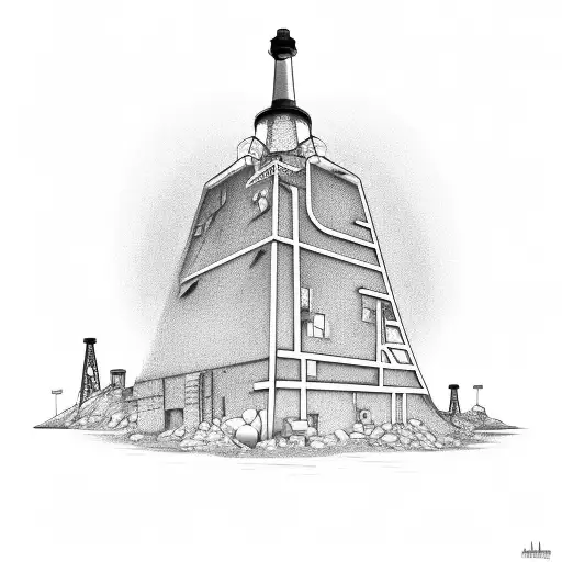 mining headframe with a heap behind  and a miner's lamp  tattoo design idea