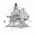 mining headframe with a heap behind  and a miner's lamp  tattoo design idea