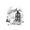 mining headframe with a heap behind  and a miner's lamp  tattoo design idea