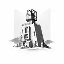 mining headframe with a heap behind  and a miner's lamp  tattoo design idea