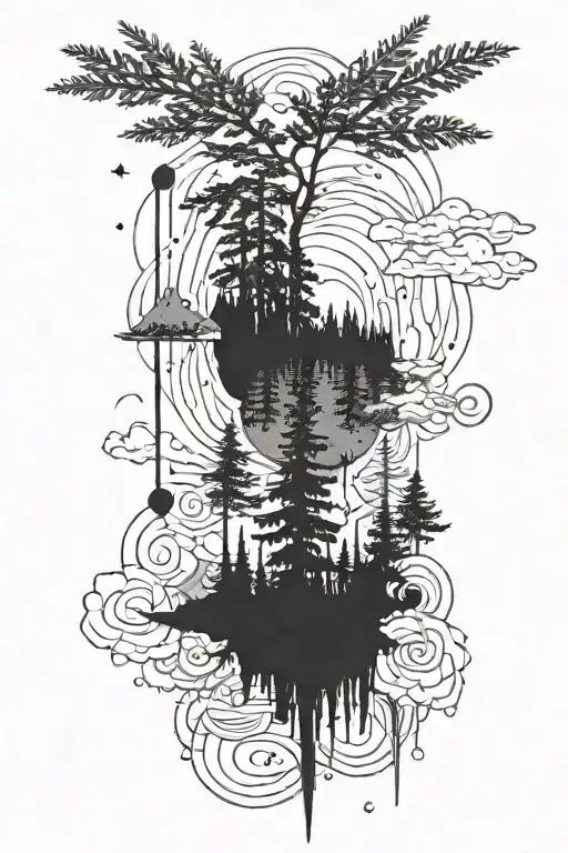 fir,water,air,earth,sky in square tattoo placement tattoo design idea