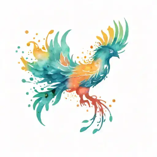 phoenix made of paint splatter colorful tattoo design idea