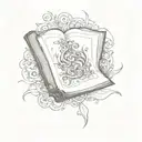 book open in front tattoo design idea