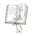 book open in front tattoo design idea