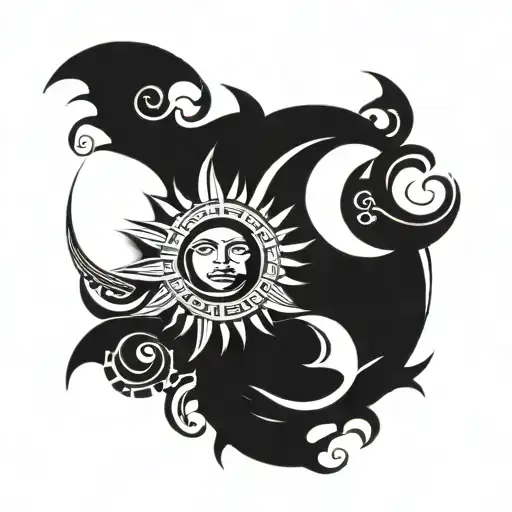 filipino tribal half sleeve, sun, moon tattoo design idea