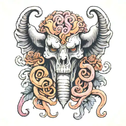 aries demon eating lungs intestines fully realistic and gorey tattoo design idea