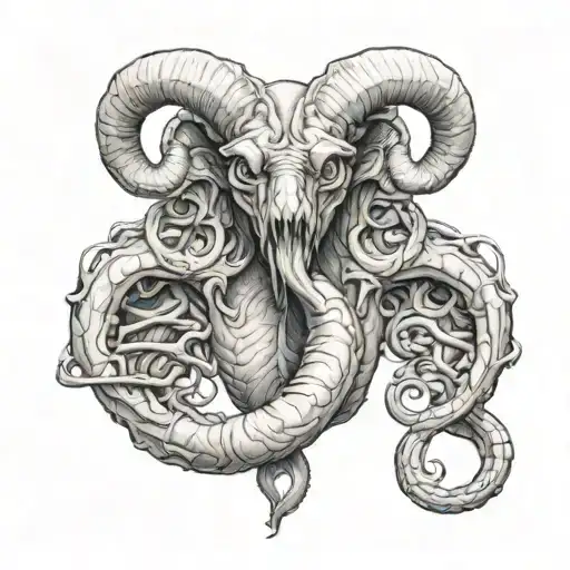 aries demon eating lungs intestines fully realistic and gorey tattoo design idea
