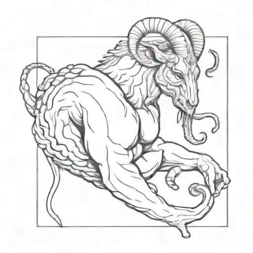 Aries demon eating human lungs and intestines fully realistic tattoo design idea