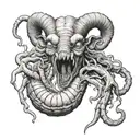 aries demon eating lungs intestines fully realistic and gorey tattoo design idea