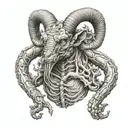 aries demon eating lungs intestines fully realistic and gorey tattoo design idea