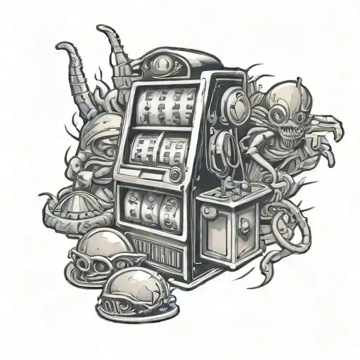 casino slot machine 777 and a alien  inspired tattoo tattoo design idea