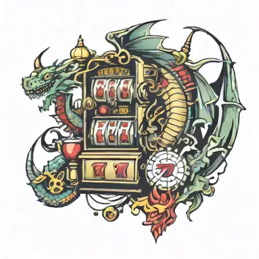 casino slot machine 777 and a dragon inspired tattoo tattoo design idea