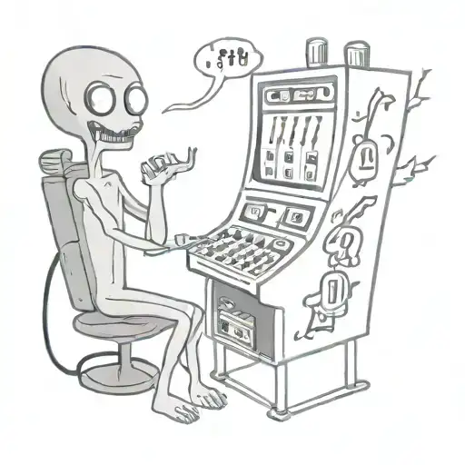 slot machine 777 with alien smoking tattoo design idea