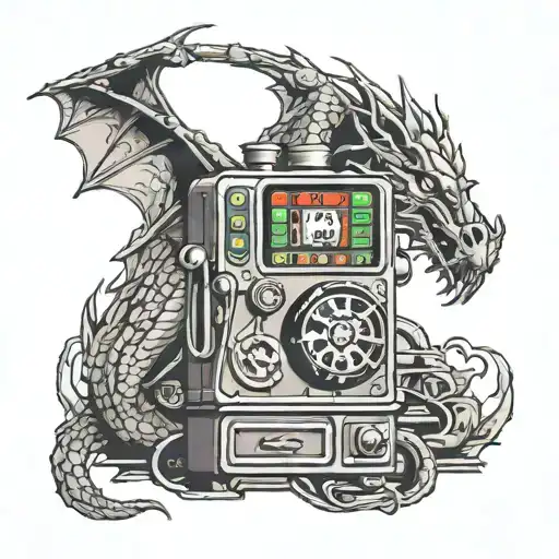 casino slot machine 777 and a dragon cyberpunk inspired tattoo tattoo design idea
