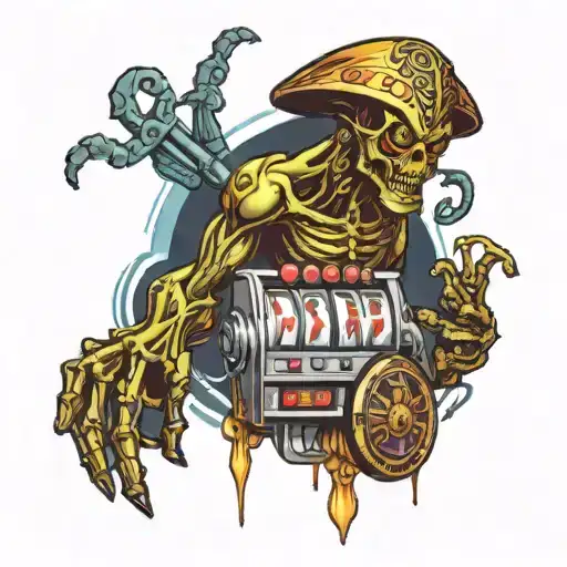 casino slot machine 777 and a alien  inspired tattoo tattoo design idea