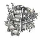 casino slot machine 777 and a alien  inspired tattoo tattoo design idea