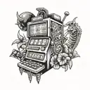 casino slot machine 777 and a alien  inspired tattoo tattoo design idea