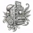 casino slot machine 777 and a alien  inspired tattoo tattoo design idea