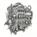 casino slot machine 777 and a alien  inspired tattoo tattoo design idea