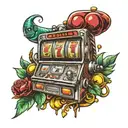 casino slot machine 777 and a alien  inspired tattoo tattoo design idea