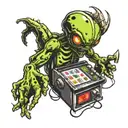 casino slot machine 777 and a alien  inspired tattoo tattoo design idea