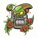 casino slot machine 777 and a alien  inspired tattoo tattoo design idea