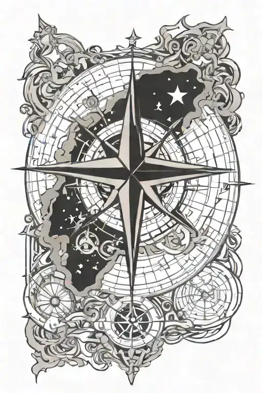nautical star map surrounded tattoo design idea