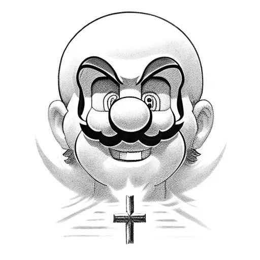 super mario with jesus glory tattoo design idea