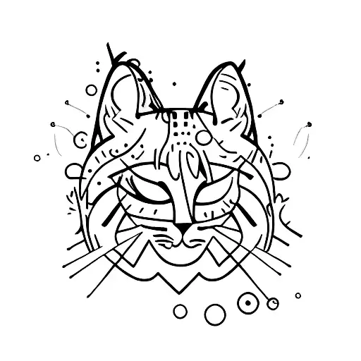 A minimalist tattoo of a cat silhouette filled with nicotine molecules, symbolizing the client's love for cats and nicotine. tattoo design idea