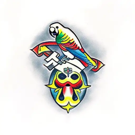 parrot and cross tattoo design idea