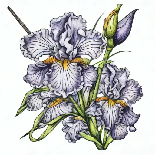 purple iris flower with fishing pole intertwined tattoo design idea
