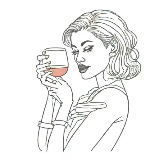 a woman holding a glass of wine tattoo design idea