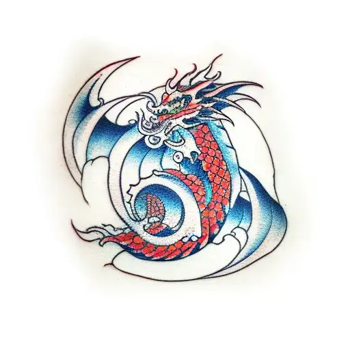 Dragon wave japanese tattoo design idea