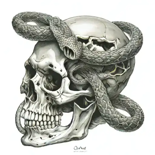 snake going through skull biting its own tail tattoo design idea