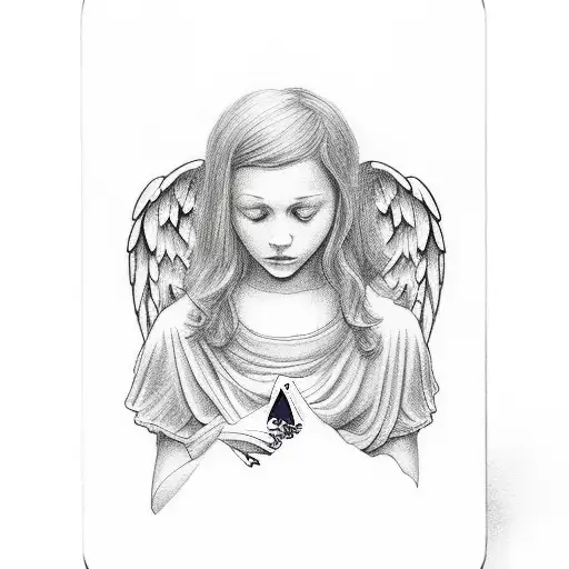 playing cards with angel in memory of grandmothers death tattoo design idea