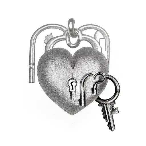 A heart-shaped lock and key with intricate details tattoo design idea