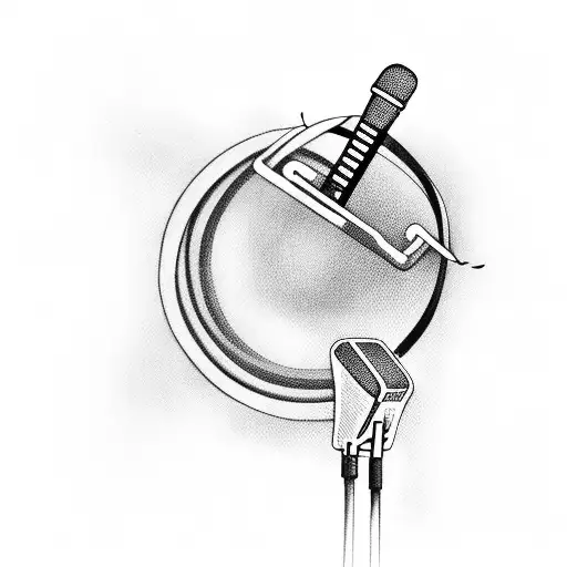 A microphone with musical notes swirling around it like a ribbon tattoo design idea