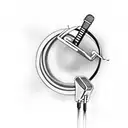 A microphone with musical notes swirling around it like a ribbon tattoo design idea