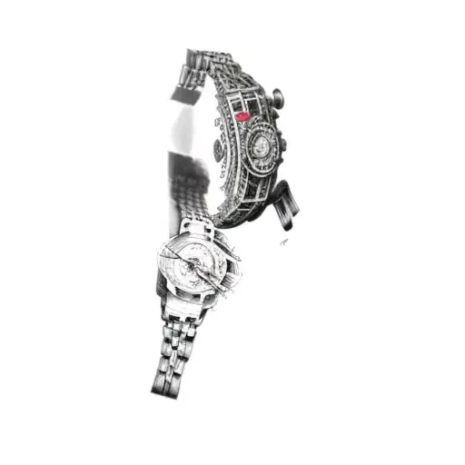destroyed watch, mechanical watch, stoicism tattoo design idea