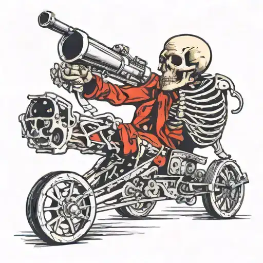 headless skeleton shooting his own head out of a cannon  tattoo design idea