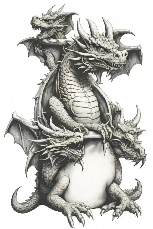 dragon with hear no evil speak no evil see no evil tattoo design idea