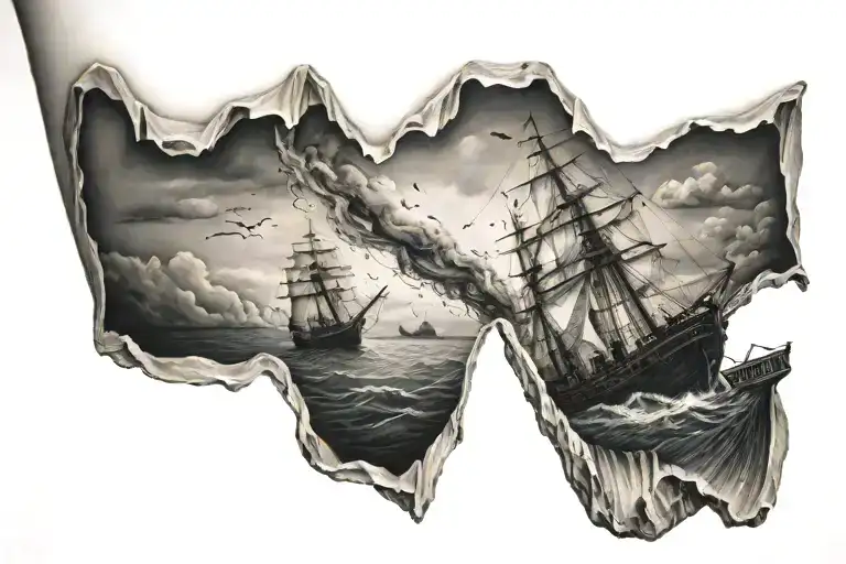 ship sinking below the water tattoo design idea
