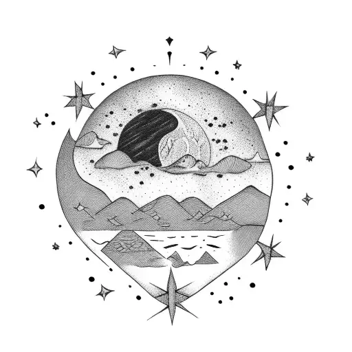 stars with moon, sun and the Word dare tattoo design idea
